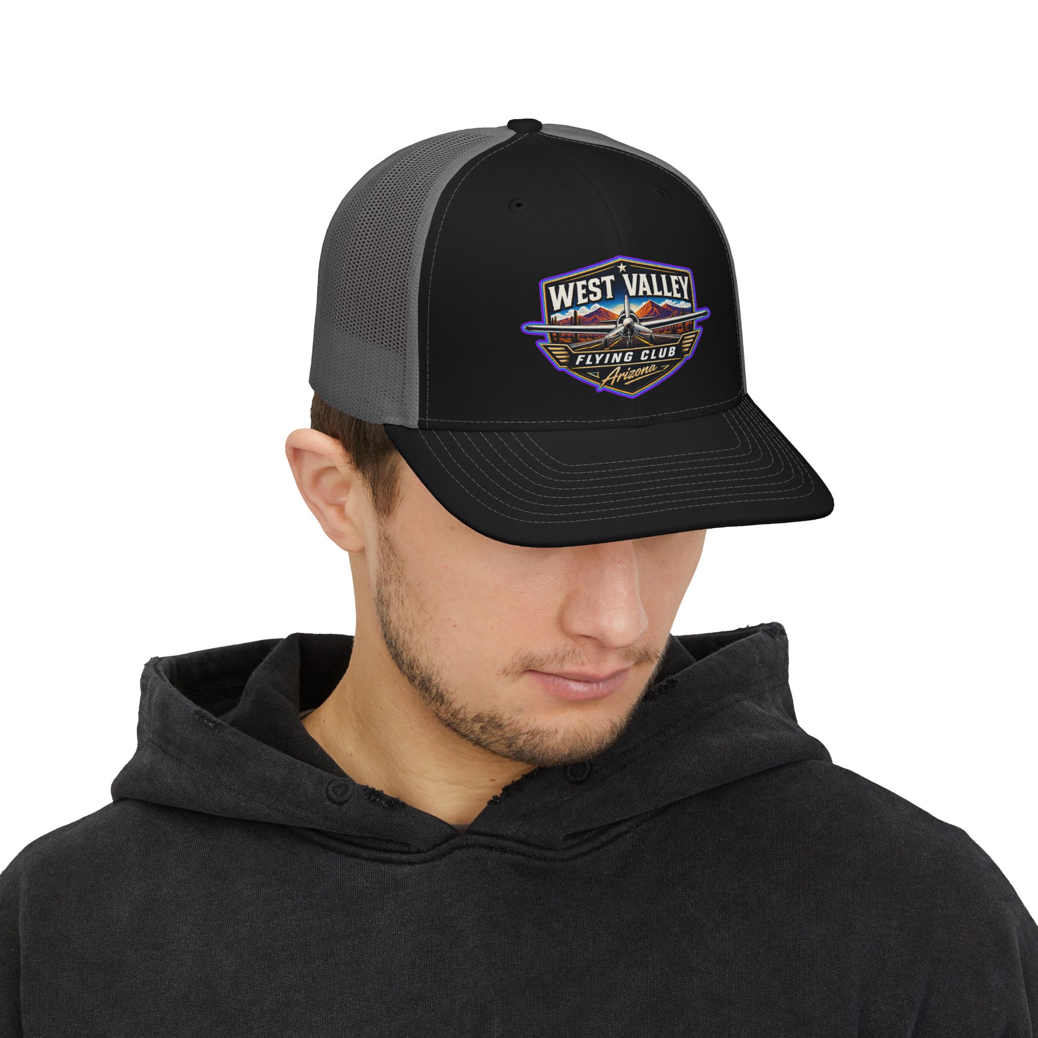 West Valley Flying Club Trucker Cap — Vintage Aviation Snapback Hat - Image 11