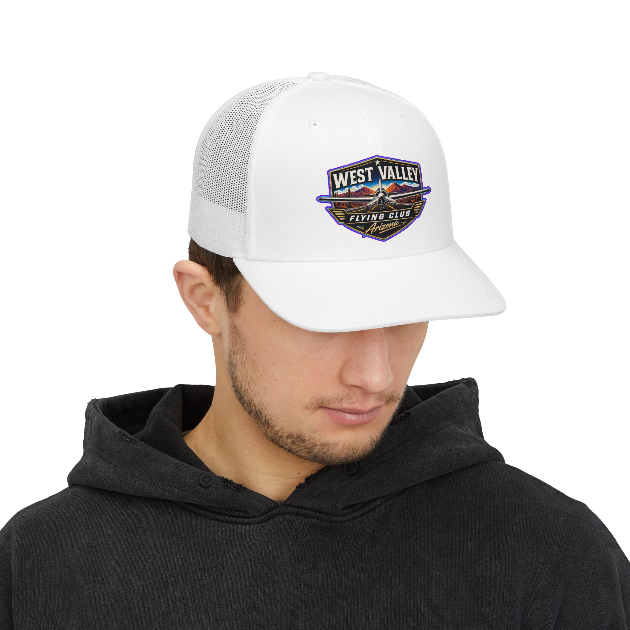 West Valley Flying Club Trucker Cap — Vintage Aviation Snapback Hat - Image 7