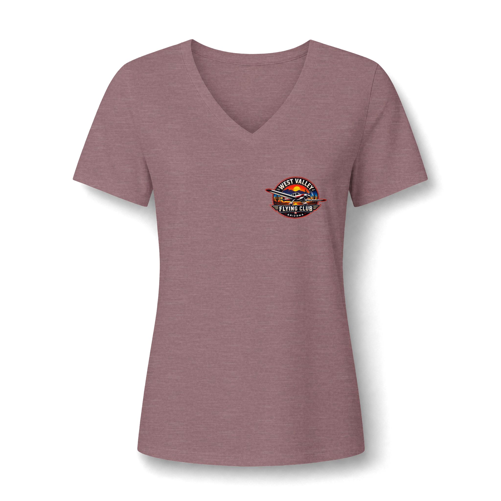 Women’s V-Neck Tee — Vintage Surf Sunset Patch Graphic