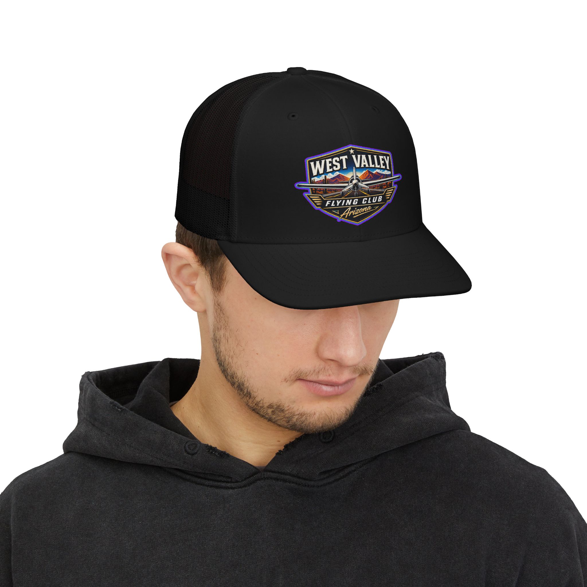 West Valley Flying Club Trucker Cap — Vintage Aviation Snapback Hat - Image 15